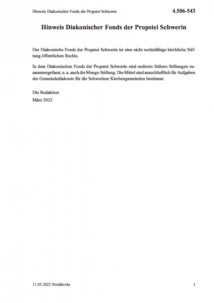 4.506-543 Hinweis Diakonischer Fonds der Propstei Schwerin
