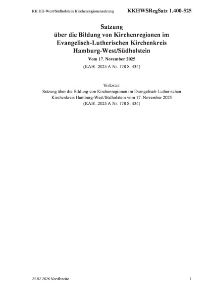 1.400-525 KK HH-West/Südholstein Kirchenregionensatzung