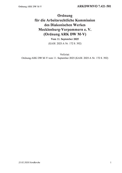 7.421-501 Ordnung ARK DW M-V