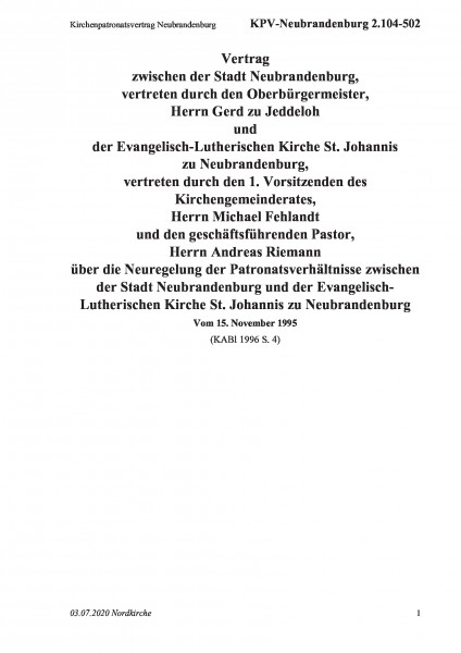 2.104-502 Kirchenpatronatsvertrag Neubrandenburg