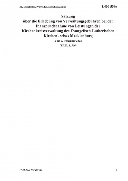 1.400-534e KK Mecklenburg Verwaltungsgebührensatzung