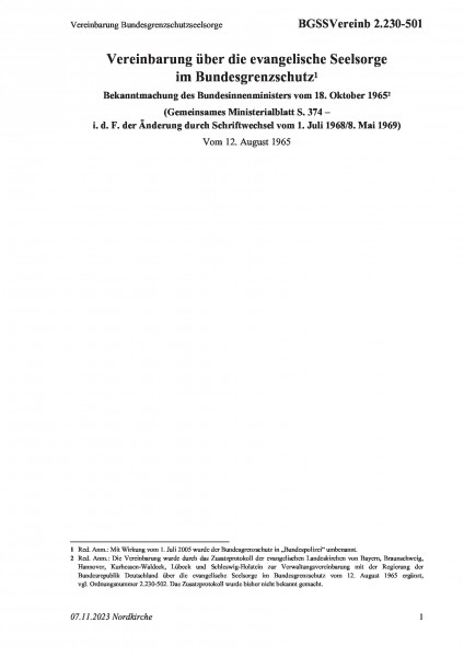 2.230-501 Vereinbarung Bundesgrenzschutzseelsorge