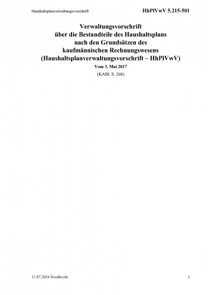 5.215-501 Haushaltsplanverwaltungsvorschrift