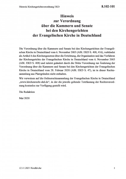 8.102-101 Hinweis Kirchengerichtsverordnung EKD