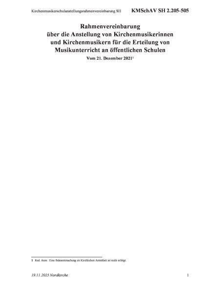 2.205-505 Kirchenmusikerschulanstellungsrahmenvereinbarung SH