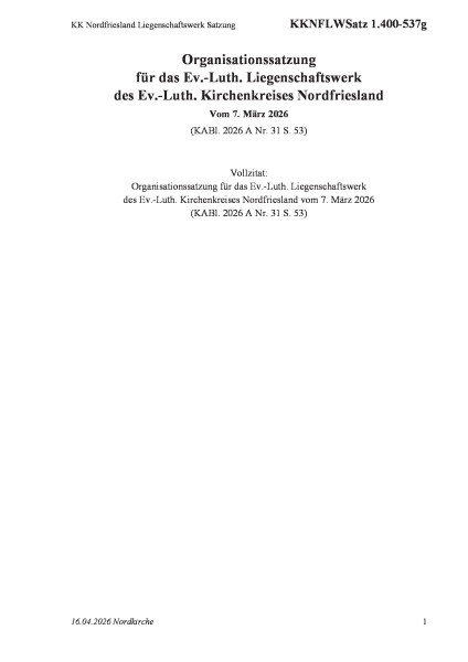1.400-537g KK Nordfriesland Liegenschaftswerk Satzung