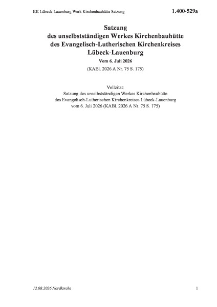 1.400-529a KK Lübeck-Lauenburg Werk Kirchenbauhütte Satzung