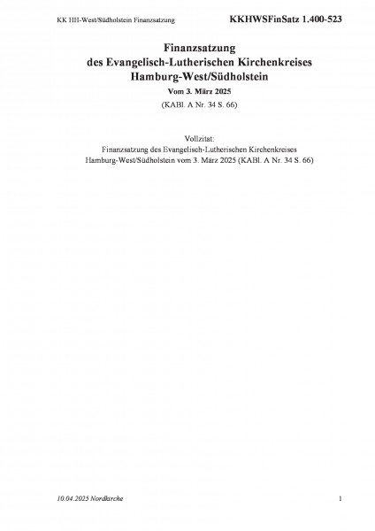 1.400-523 KK HH-West/Südholstein Finanzsatzung